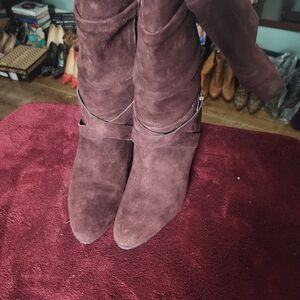 Guess Women's Burgundy Suede Knee-High Heeled Boots